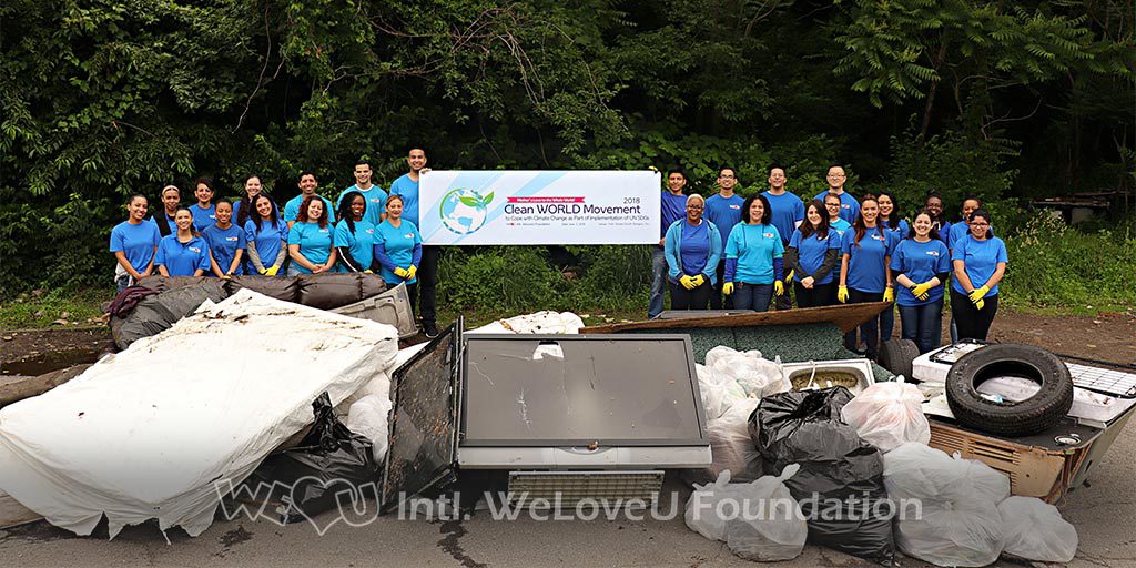 WeLoveU volunteers clean streets in North Bergen, NJ.