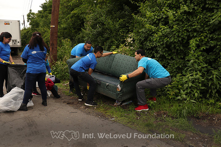 WeLoveU volunteers clean streets in North Bergen, NJ.