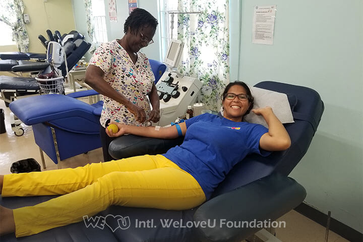 A volunteer donating blood in Barbados