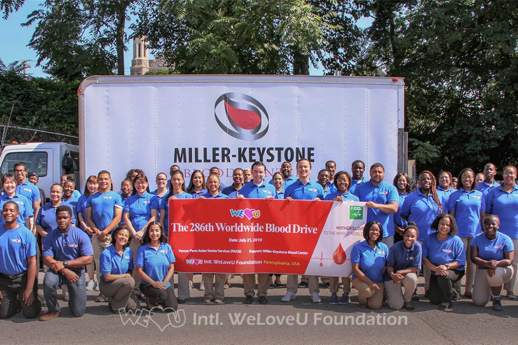 WeLoveU's Blood Drive in Philadelphia, PA concludes with a group picture with all participants.