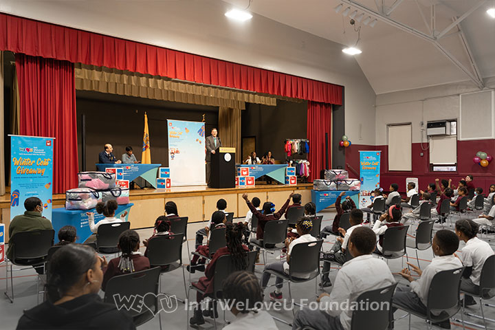 A school assembly in the Michelle Obama Elementary School
