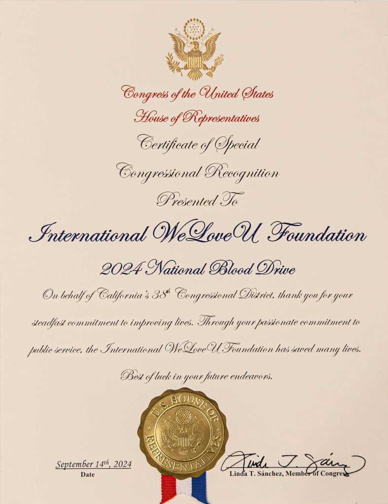 congresswoman presents certificate of special congressional recognition to the weloveu foundation