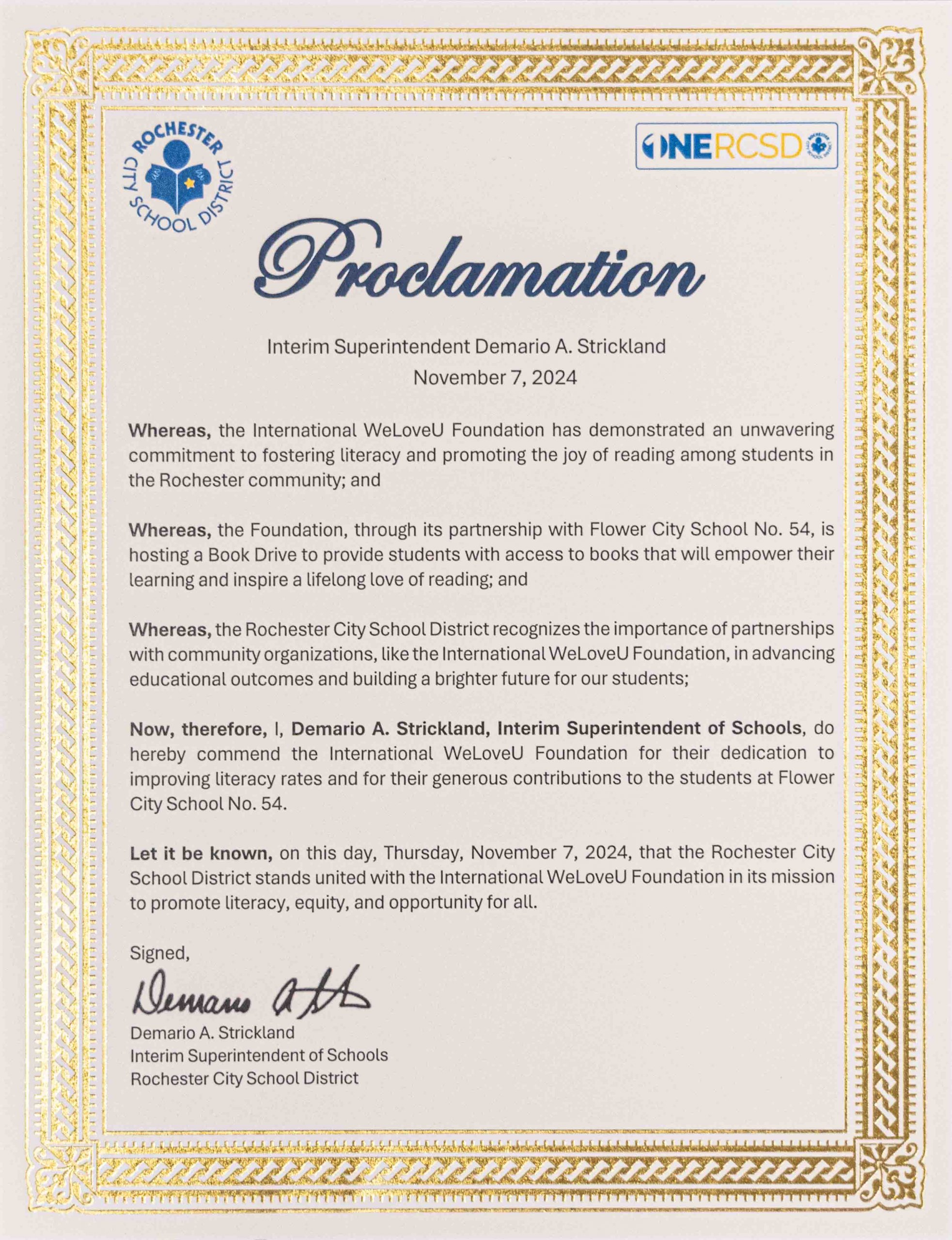 proclamation signed by demario strickland