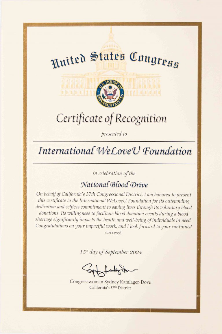 Congresswoman Kamlager-Dove presents WeLoveU with a certificate of recognition
