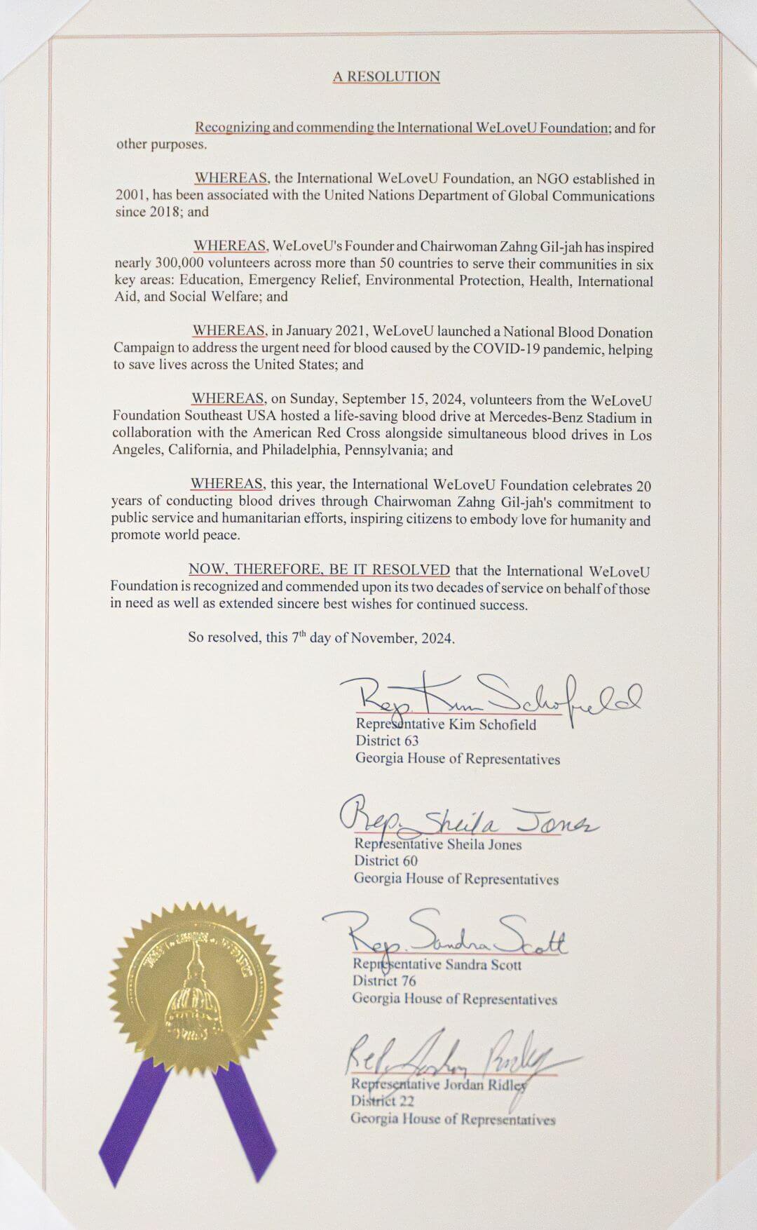 resolution from GA representative