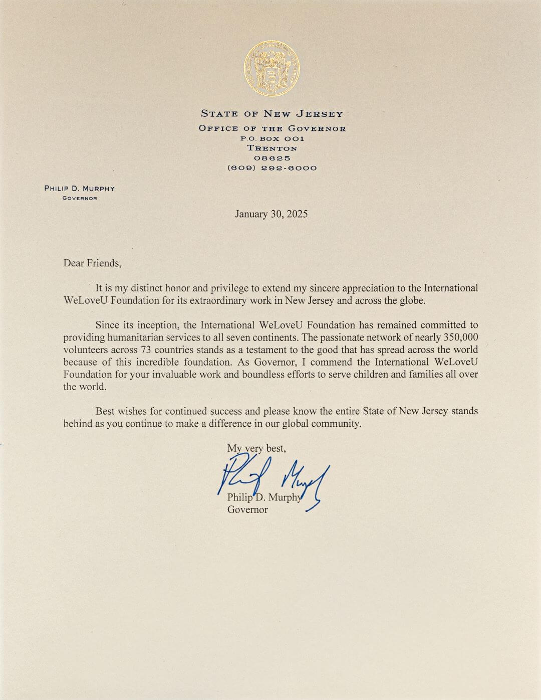 letter from NJ governor
