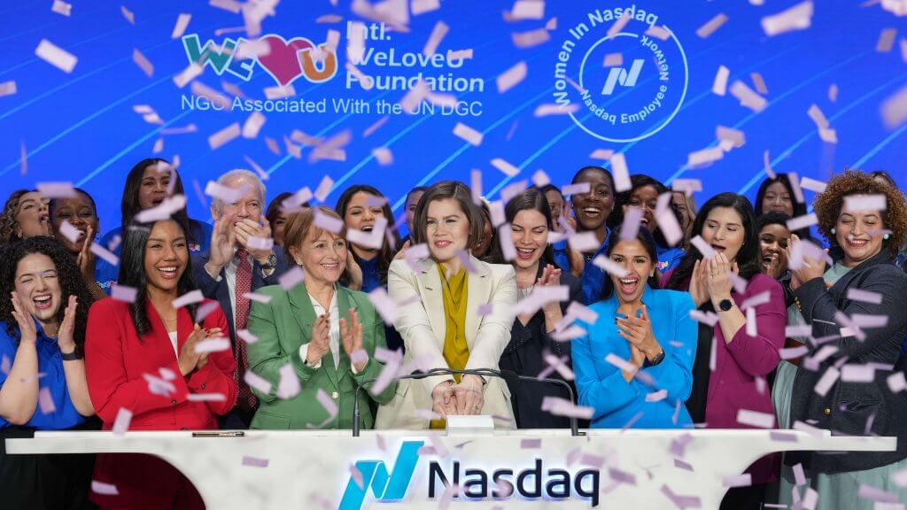confetti falls down in nasdaq studio