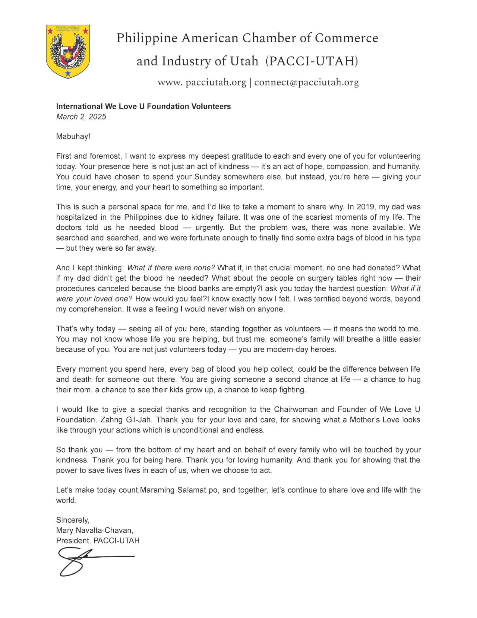 letter of thanks